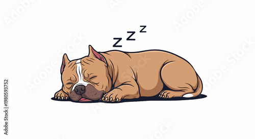 A cute, cartoon-style illustration of a tan and white dog peacefully sleeping on its side with 'Zzz' symbols