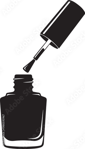 Black nail polish bottle and brush white background
