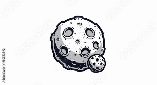 Stylized cartoonish depiction of two rocky celestial bodies with craters