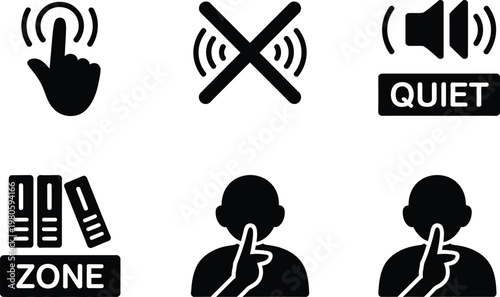 Six Black Silhouette Icons for User Interface and Communication Control symbol finger