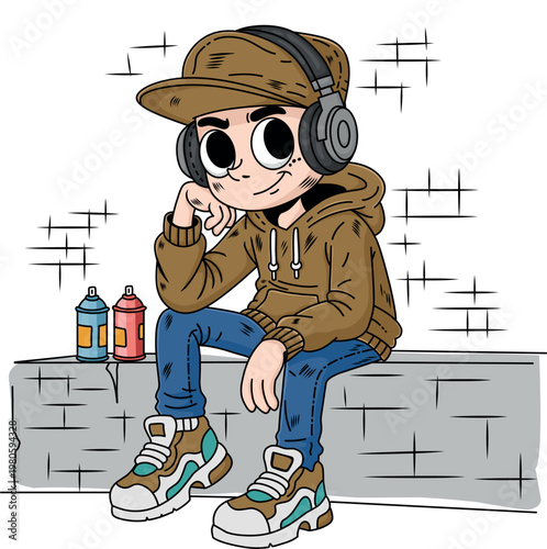Cool Urban Bear Character Sitting in Streetwear Style Illustration