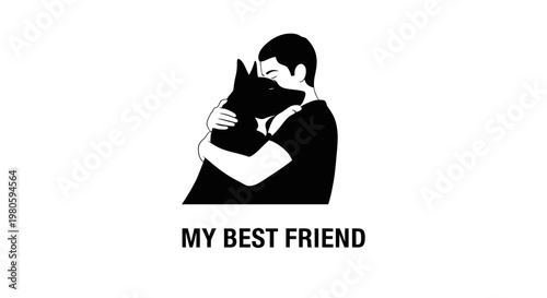 A man lovingly hugging his faithful dog silhouette illustration.