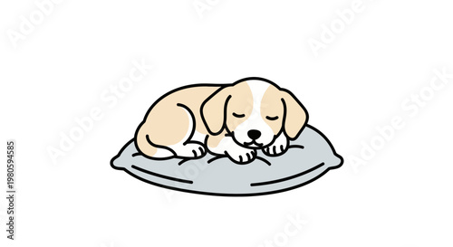 Cute cartoon puppy sleeping peacefully on a soft pillow.