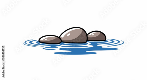 Smooth, rounded stones rest on rippling blue water, creating a serene, minimalist scene
