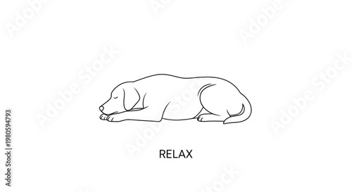 Simple line art illustration of a dog resting peacefully.