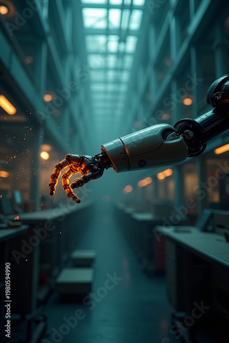 Industrial Robot Arm Smart Factory Vertical Perspective