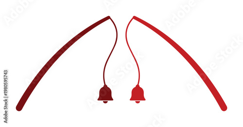 Red fishing rod vector icon with bite alarm bells, minimalist fishing tackle illustration, sport fishing gear graphic on white background