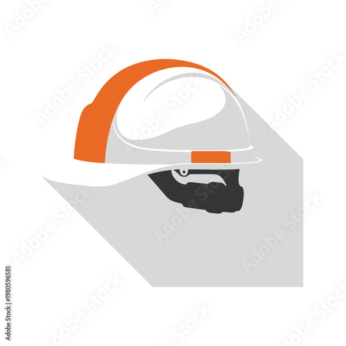 Vector of a miner wearing an orange hard hat with a silhouetted face
