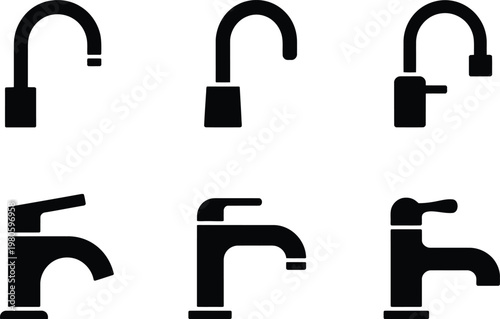 Faucet Icons Water Taps and Plumbing Fixtures illustration