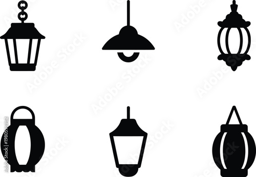 Lantern Icons Decorative and Outdoor Lighting Fixtures vector illustration