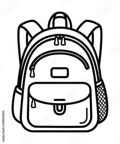 Vector of a classic backpack with multiple compartments and zippers