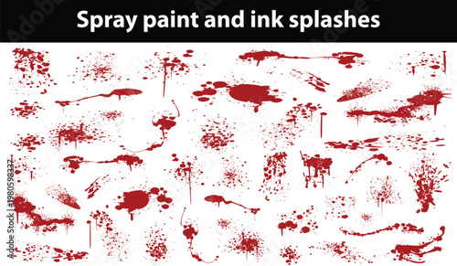 Spray paint and ink splashes. Mud graffiti effect, stencil spray paint borders. Vector punk and street art vector hand drawn elements. Graphic set of grunge dirty splash stains and blots
