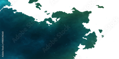 Vector illustration of a world atlas map featuring the geography and borders of North America, North Korea, and the continent of Europe from England to Greece