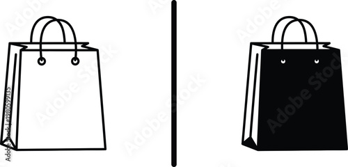 A simple illustration of two shopping bags in black and white