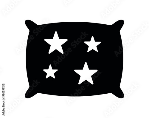 Soft square pillow icon with four star shapes in black silhouette for sleep and bedroom design