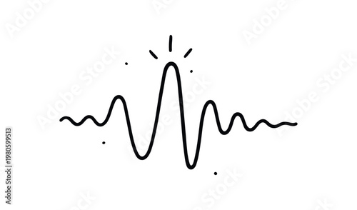 Stylized soundwave peak with accent marks for audio, music, and notification graphics in a playful sketch style flat vector icon