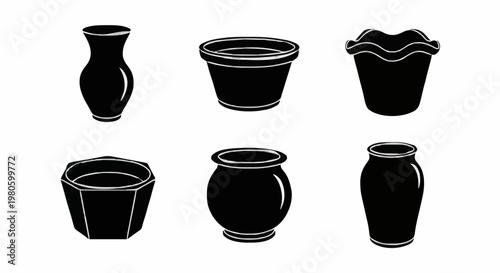Silhouettes of pots in various shapes and designs
