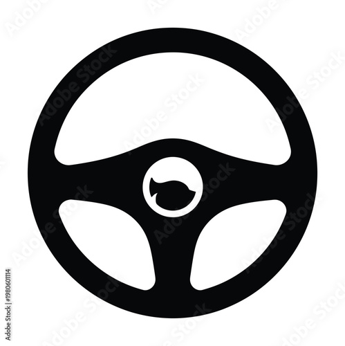 Vector of a car steering wheel centered on a plain background.