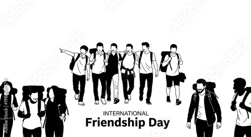 Group of young friends hiking together for International Friendship Day.