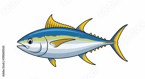 Cartoon tuna fish with blue and yellow markings