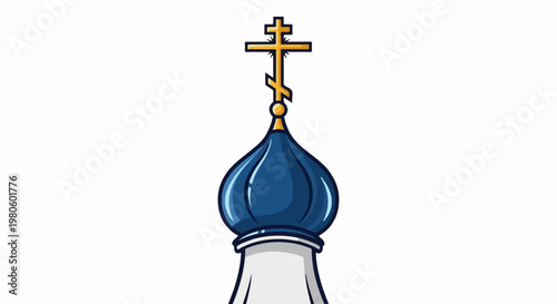 Ornate golden cross atop a blue domed roof of a church