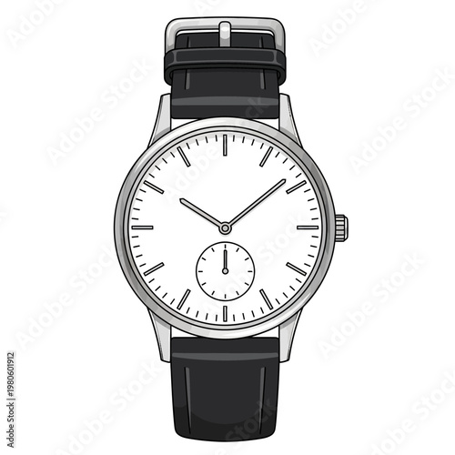 Classic Analog Wristwatch with Black Leather Strap Illustration
