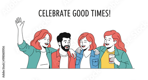 Group of happy young friends celebrating together.