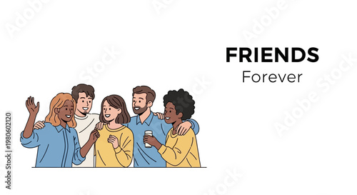 Group of diverse happy friends standing together and laughing.