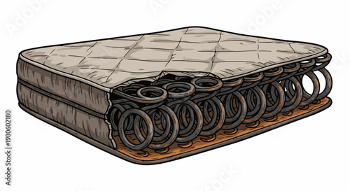 Torn mattress reveals exposed rusty springs and worn padding