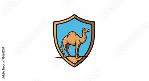 Camel on a shield with a blue background and a gold border