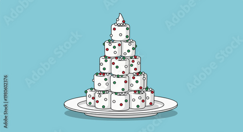 Layered white treats with red and green festive dots on a plate