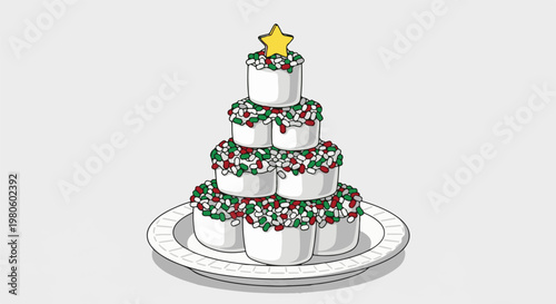 Tiered cupcake tree adorned with festive sprinkles and star topper