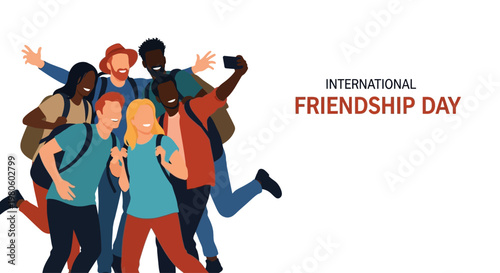 Group of diverse young friends celebrating International Friendship Day together.