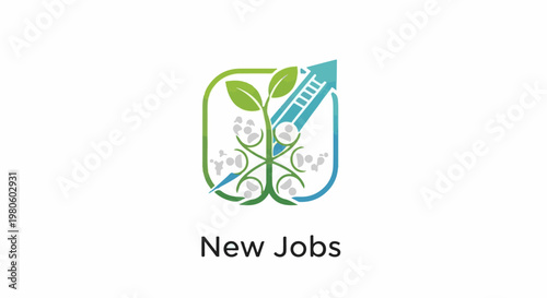 Green plant with arrow and ladder inside a rounded square with text