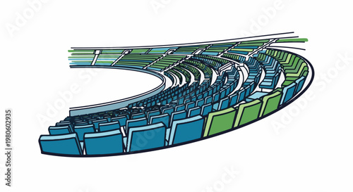 An illustrative, perspective view of a grand stadium seating arrangement