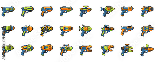 Set of Cartoon Sci-Fi Blaster Icons