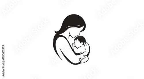 Black silhouette of a mother tenderly holding her baby