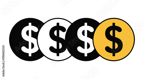 Dollar Coin Icons US Currency Money Finance Cash Payment Economy Vector Illustration Set Isolated Background