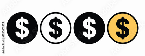 Dollar Coin Icons US Currency Money Finance Cash Payment Economy Vector Illustration Collection Isolated Background