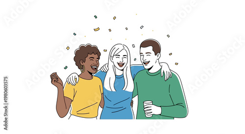 Group of diverse friends celebrating together in a fun and joyful atmosphere.