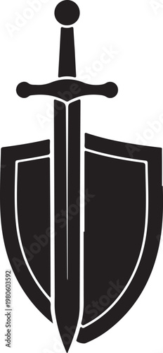 Black shield with sword white symbol