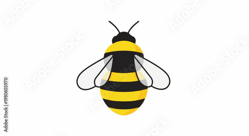 A cartoon-style bumblebee with black stripes and transparent wings
