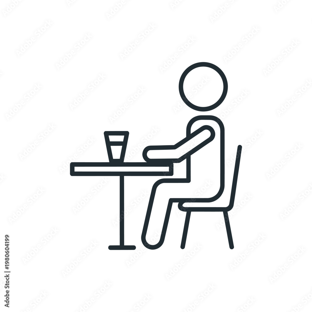 Fototapeta premium A simple line drawing of a person sitting at a table with a cup