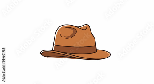 A simple illustration of a classic brown fedora hat with a dark brown hatband