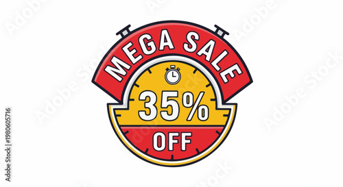 A circular graphic with "MEGA SALE" and "35% OFF" displayed