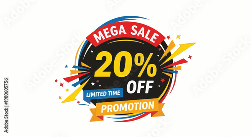 Vibrant explosion graphic advertising 20% off mega sale promotion