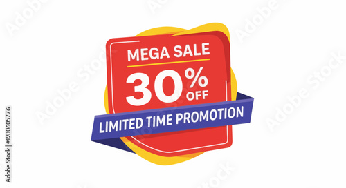 Red and yellow promotional graphic announces a limited-time 30% off mega sale