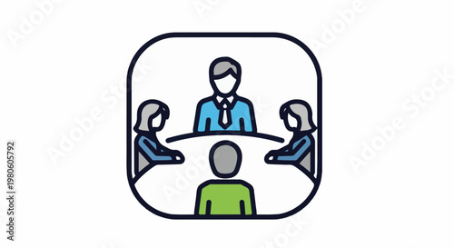 Four people in a meeting around a round table