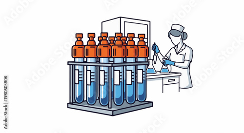 Laboratory scientist in uniform performing experiment with beakers and test tubes