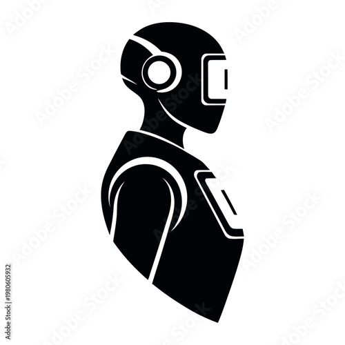 Robot profile icon silhouette vector illustration on transparent background.